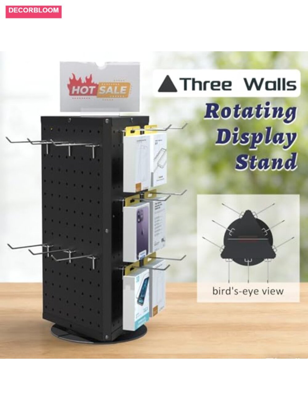 Rotating Pegboard Display Stand with 18 Hooks, 360 Degree Spinning Countertop - Picture 2 of 6
